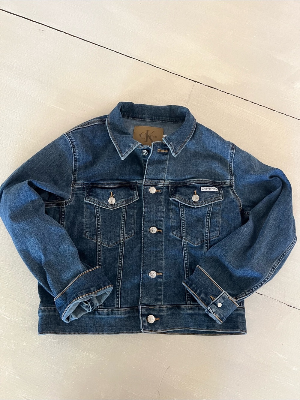 Calvin Klein Denim Jacket Women M Blue Trucker Jean Jacket Classic Button Front